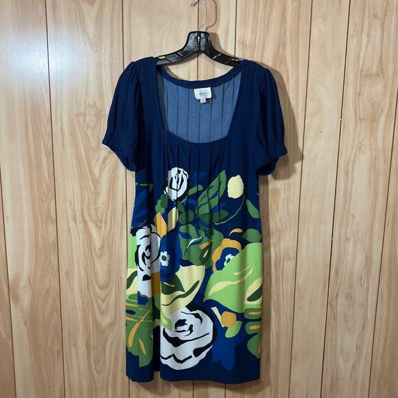 ECI New York Floral Scoop Neckline Short Sleeve Pleated Sheath Dress 12 - Picture 1 of 7